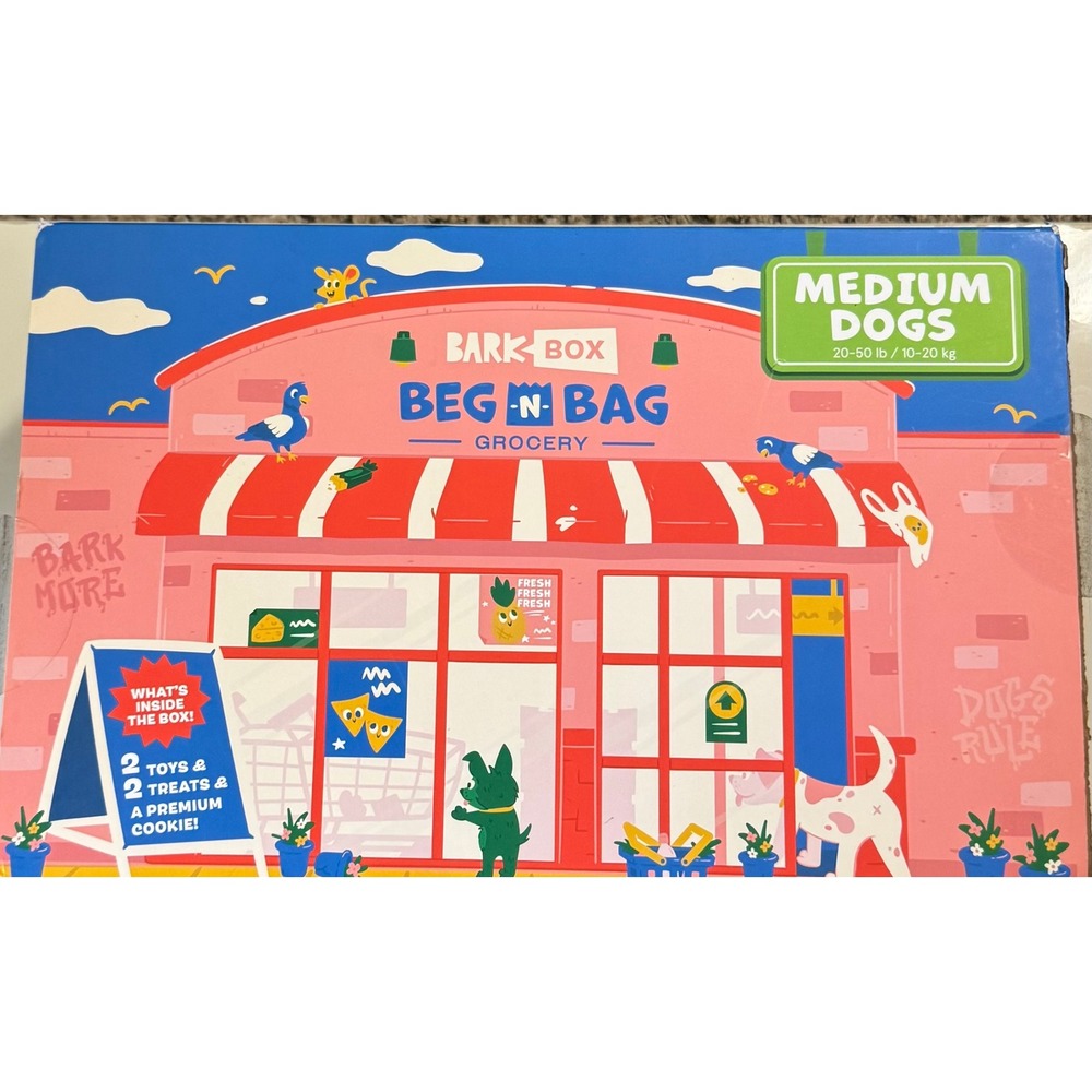 BarkBox Beg-N-Bag Grocery Dog Toy and Treat Gift Set for Medium Dogs 20-50 lbs